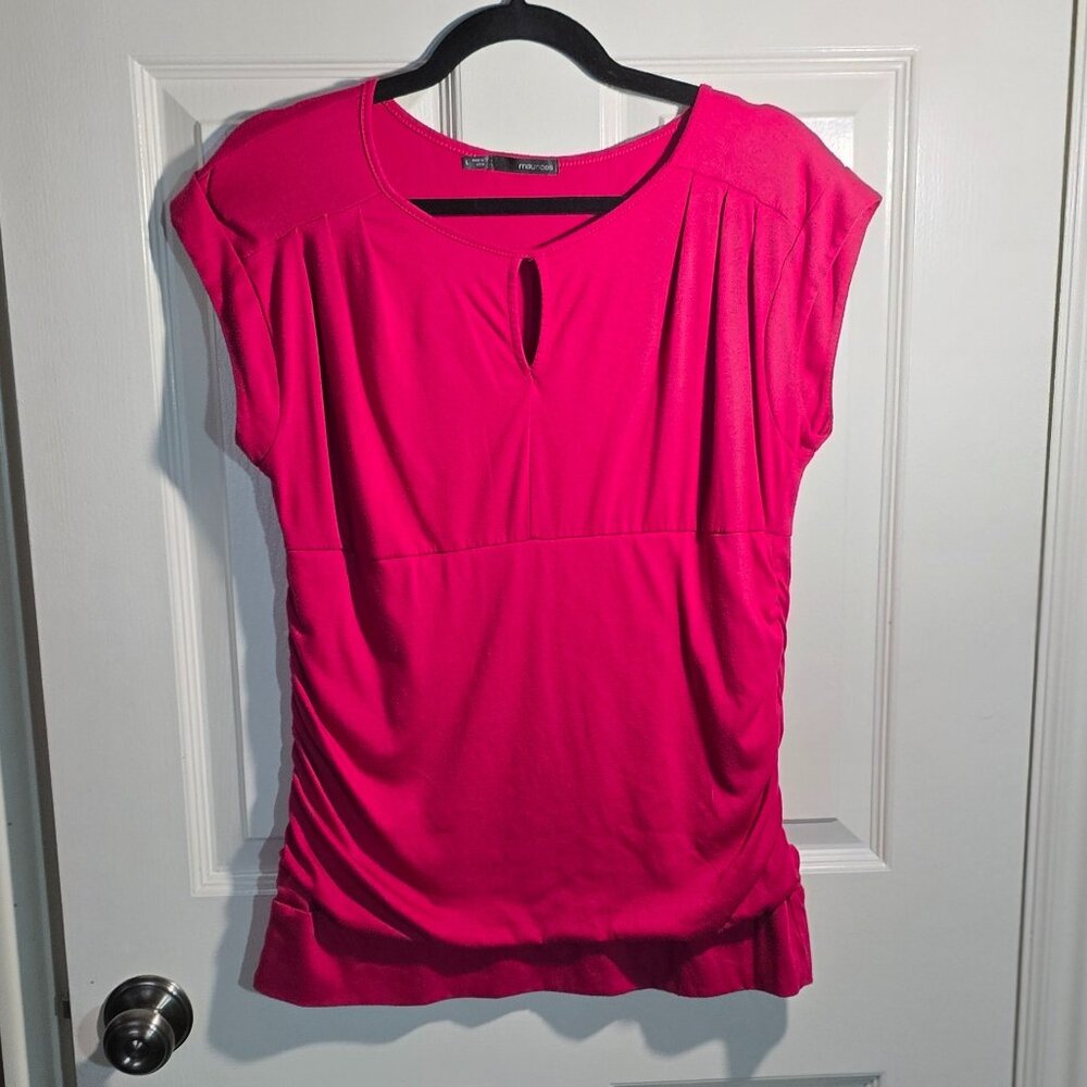 Women's Short Sleeve, Fitted, Keyhole, Scrunched Sides, Top, L